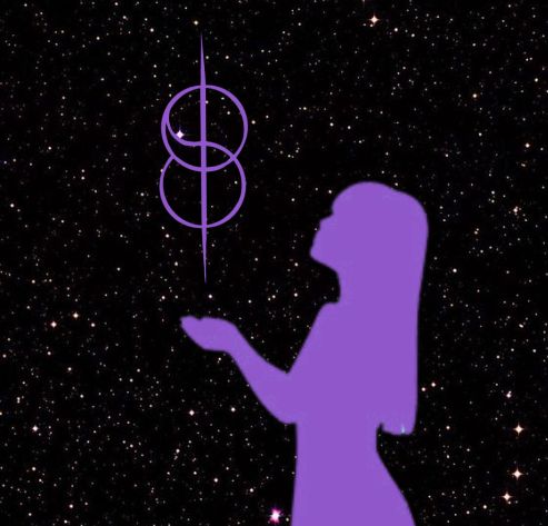 a person standing in front of a star filled sky holding a cell phone to their ear