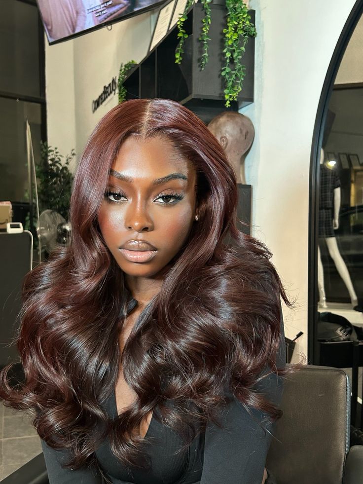 Chocolate Auburn Hair, Brown Hair Dark Skin, Cute Hair Colors, Ginger Hair Color, Protective Hairstyles Braids, Pretty Hair Color, Voluminous Hair, Hair Laid, Brown Wig