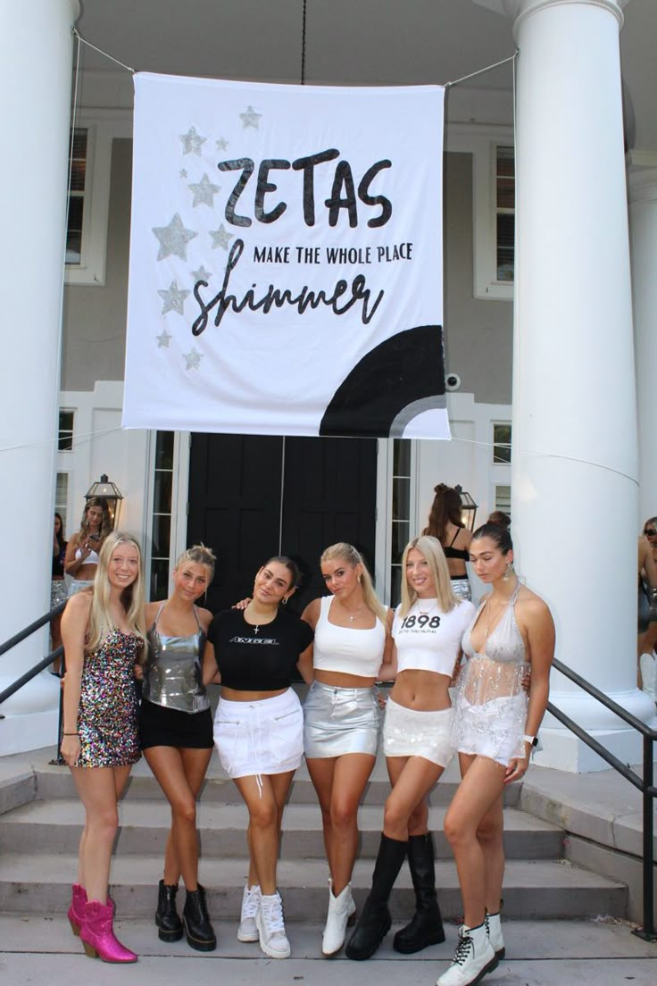 Sorority Polish Week Themes, Recruitment Week Themes, Sorority Themes Events, Zta Bid Day Themes, Disco Theme Bid Day, City Of Angels Bid Day, Bid Day Signs For New Members, Sorority Officer Photoshoot, Recruitment Themes Ideas