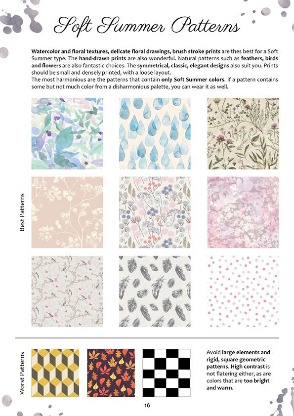 Soft Summer Color Palette and Wardrobe Guide – Dream Wardrobe Soft Summer Light Color Palette, Soft Summer Color Palette Aesthetic, Soft Autumn Pattern, Dream Wardrobe Soft Summer, True Summer Patterns, Soft Summer Patterns, Muted Summer Color Palette Outfits, Soft Summer Color Outfits, Soft Summer Color Palette Outfits Capsule Wardrobe