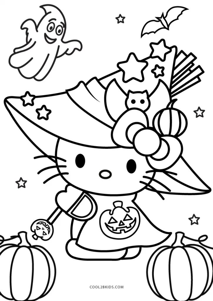 hello kitty halloween coloring pages with pumpkins