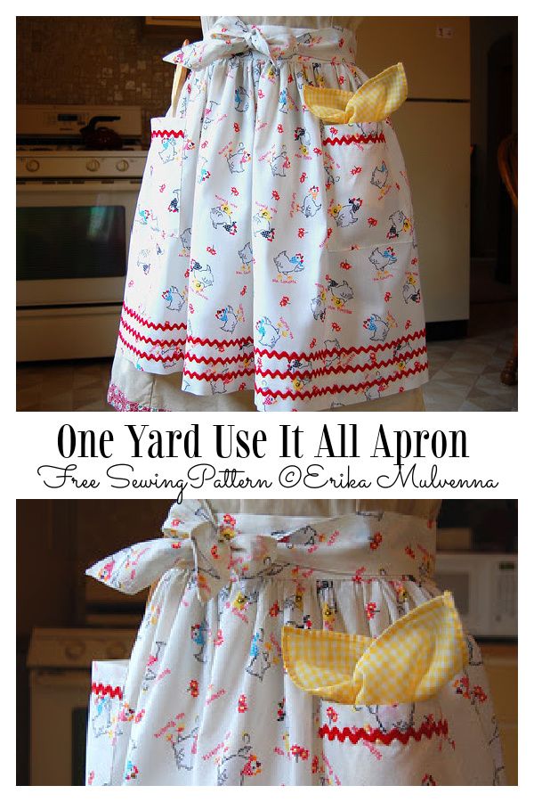 two pictures of aprons with the words one yard use it all apron free sewing pattern