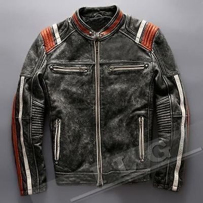 Premium Quality Men's Vintage Motorcycle Cafe Racer Biker Retro Moto Distressed Leather Jacket, Fashion Mens Coats Jackets Distressed Moto Outerwear For Winter, Distressed Moto Leather Jacket For Fall, Distressed Moto Style Outerwear, Distressed Moto Winter Outerwear, Winter Moto Distressed Outerwear, Winter Distressed Moto Outerwear, Fitted Black Distressed Outerwear, Distressed Biker Leather Jacket For Winter, Distressed Vintage Biker Jacket