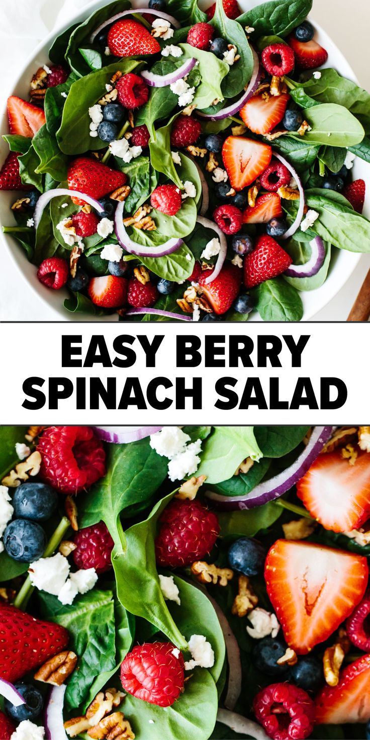 Berry spinach salad Healthy Daily Salads, Lettuce And Spinach Salad Recipes, Salad With Strawberries And Blueberries, Summer Lettuce Salad Recipes, Summer Tossed Salad Recipes, Fresh Salads Summer, Memorial Day Salad Ideas, 4th Of July Salads Ideas, Spring Salads For Parties