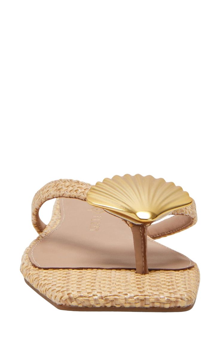 A metallic seashell shines at the vamp of a beach-ready flip-flop secured with a center toe post and grounded by a well-cushioned footbed. Memory foam cushioning Synthetic or synthetic and textile upper/synthetic and textile lining/synthetic sole Imported Sassy Shortcake, Im So Fancy, Cute Clothing Stores, The Vamp, Casual Short Sleeve Dress, Future Style, Summer Lookbook, Seashell Crafts, Beach Ready