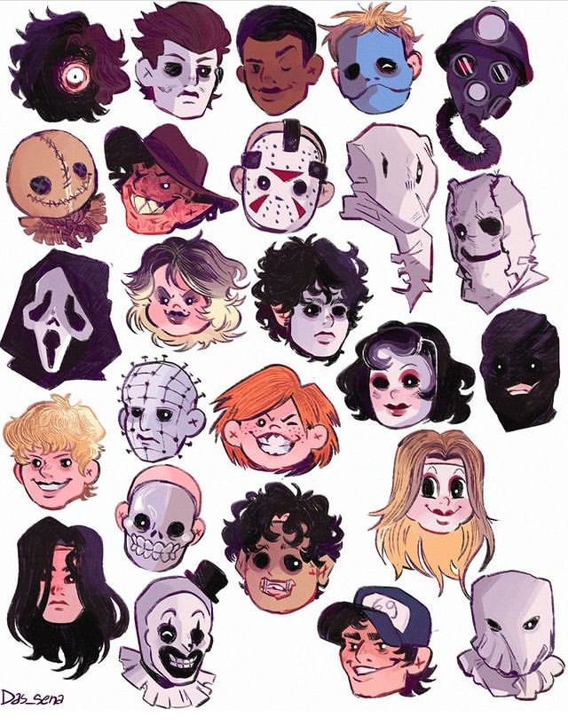 a bunch of people with different facial expressions on their faces and body parts, all wearing masks