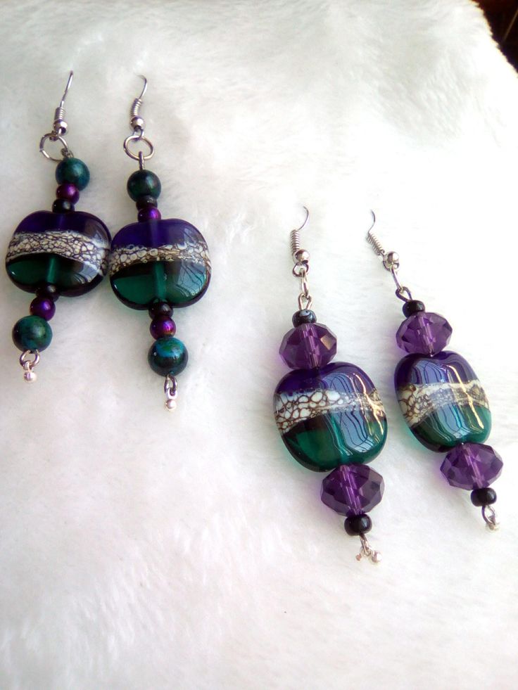 **SALE** Item was originally $47; now $35! Two sets of handmade earrings made with eye-catching handblown glass beads Party Earrings With Dangling Glass Beads, Nickel Free Czech Glass Beaded Earrings For Party, Nickel-free Czech Glass Beaded Earrings For Parties, Party Earrings With Czech Glass, Handmade Czech Glass Earrings For Party, Party Beaded Glass Earrings, Silver Czech Glass Earrings With Colorful Beads, Elegant Earrings With Colorful Czech Glass Beads, Handmade Glass Crystal Drop Earrings