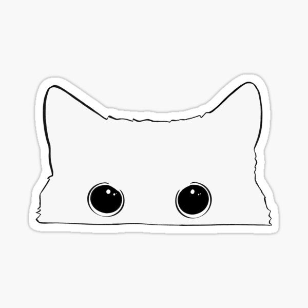 a black and white cat's face with big eyes sticker on a white background