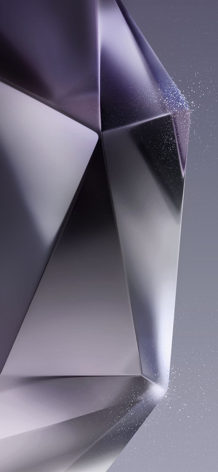 an abstract purple and silver object with stars in the sky