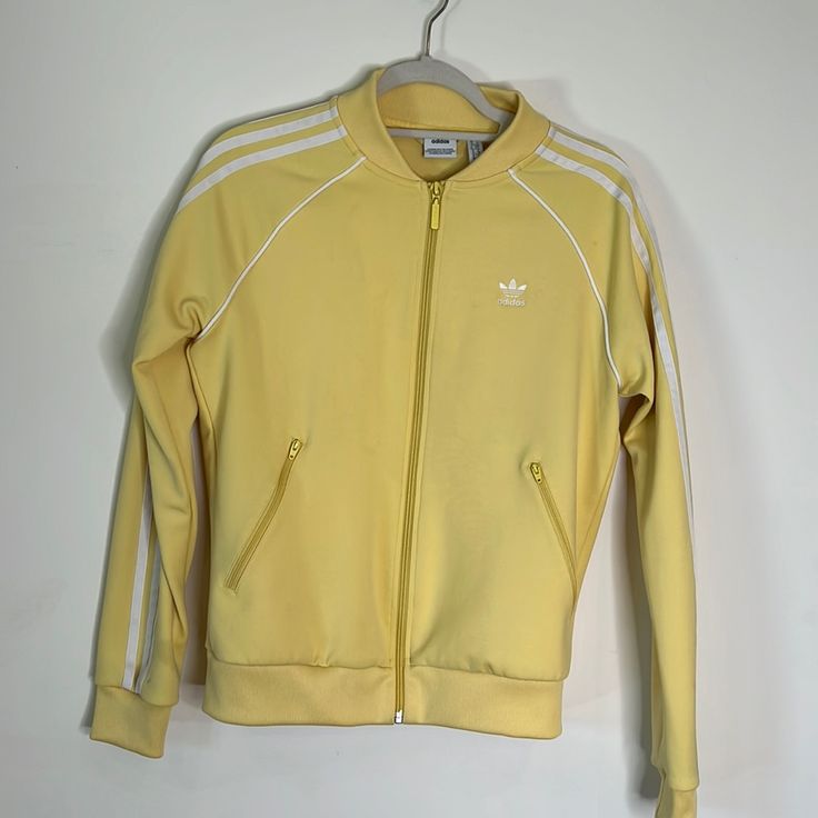 Adidas Jacket For Women Yellow Size Sm Brand New Worn Once Classic Long Sleeve Track Jacket For Spring, Adidas Long Sleeve Track Jacket For Spring, Adidas Long Sleeve Spring Track Jacket, Adidas Casual Track Jacket For Spring, Adidas Fall Track Jacket With Ribbed Cuffs, Adidas Spring Outerwear For Streetwear, Adidas Spring Streetwear Outerwear, Adidas Outerwear For Spring Streetwear, Adidas Streetwear Outerwear For Spring