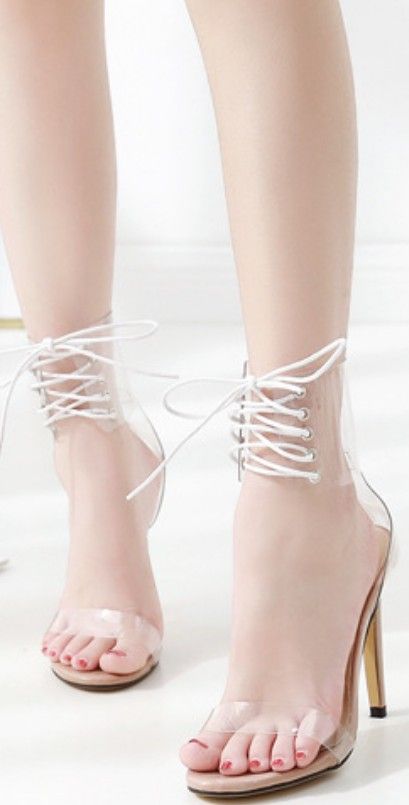 $59.90 - White Bandage Stiletto High Heels sandals with large ankle straps. Those heels shoes are for elegant ladies, classy teens and fashion women. Party Lace-up Sandals With 4-inch Heel, Spring Party Lace-up Sandals, Spring Heels With Transparent Straps And Round Toe, Lace-up High Heel Sandals With Straps, Spring High Heel Lace-up Sandals With Straps, Trendy Lace-up Sandals With Heel Strap And Pointed Toe, Summer Party Heels With Laces, Summer Party Lace-up Sandals With Ankle Tie, Summer Party Lace-up Ankle Tie Sandals