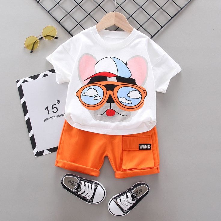 Description 2 Pcs Clothing Fashion Dog Design T-Shirt + Shorts Material: Cotton Season: Spring & Summer Gender: Unisex Collar type: O-neck Age Range: 6 months - 4 years Package includes: 1xT-Shirt + 1xShorts Size Chart INCH Size Length Size Shoulder Pant Length Height Range Waist Hip Bust 9M 14.1 S/80 9.8 10.6 25.9-31.5 14.9 19.6 21.2 12M 14.1 S/80 9.8 10.6 25.9-31.5 14.9 19.6 21.2 2T 14.9 M/90 10.2 11.4 31.5-33.4 14.9 20.4 22.4 3T 15.7 L/100 10.6 12.2 33.4-37.4 15.7 21.6 23.6 4T 16.5 XL/110 11. Stylish Baby Clothes, Tee Shorts, Children Cartoon, Summer Baby Clothes, Clothes For Girls, Cartoon T Shirt, Dogs Tee