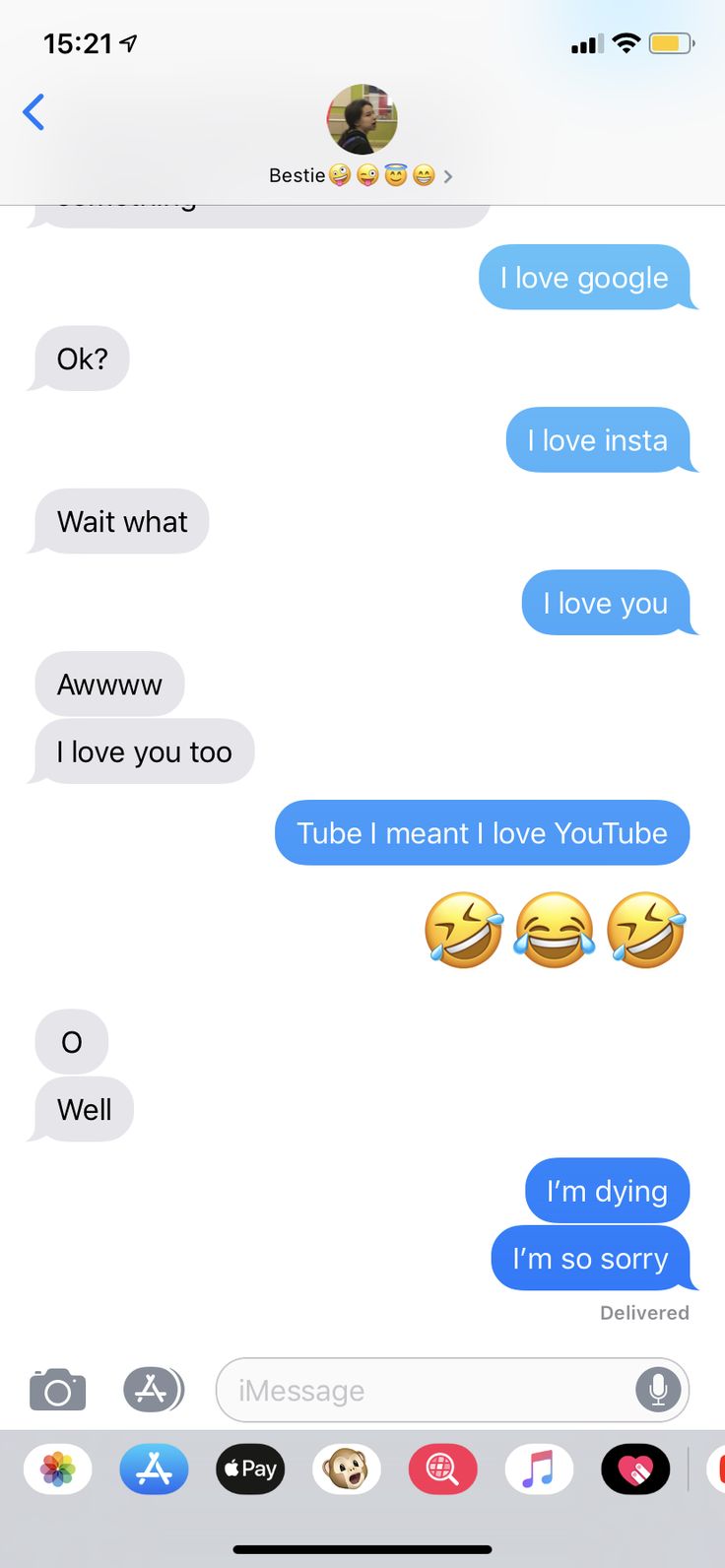 two texts are shown with different emoticions in the same language, and one says i love you so sorry