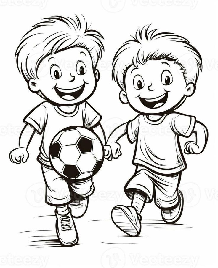 two children playing soccer coloring page. generative ai. Children Playing Drawing, Soccer Drawing, Playing Soccer, Vector Food, Children Playing, Playing Football, Cartoon Coloring Pages, Play Soccer, Teaching Aids