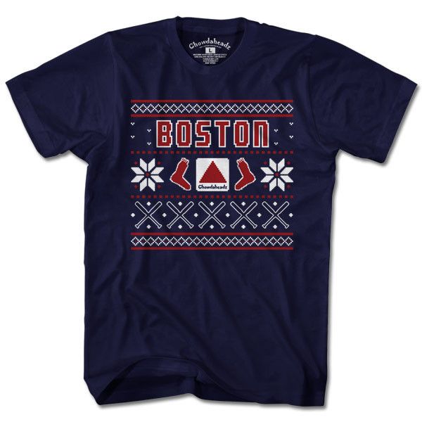 Ugly Holiday Sweater Boston T-Shirt Winter Fan Apparel Cotton T-shirt, Winter Cotton T-shirt For Fans, Short Sleeve Graphic T-shirt For Winter, Winter Graphic Print T-shirt With Short Sleeves, Winter Graphic Print Short Sleeve T-shirt, Winter Fan Apparel Tops, Christmas Fan Merchandise Crew Neck Tops, Winter Crew Neck Pre-shrunk T-shirt, Winter Fan Apparel T-shirt With Crew Neck