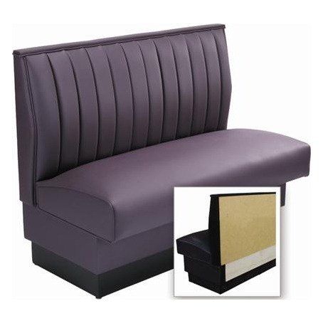 the back of a purple couch with an image of it's headboard and side panel