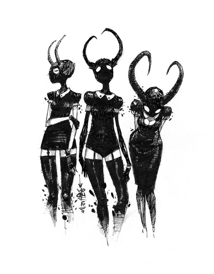 an image of three women with horns on their heads