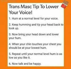 a sign that says transs masc tip to lower your voice on an orange background