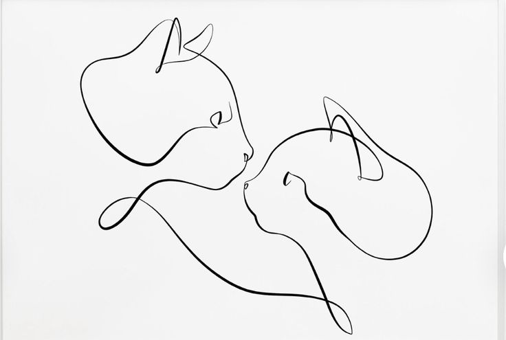 a black and white drawing of two cats