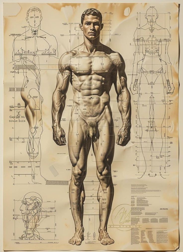 a drawing of a man's body and muscles