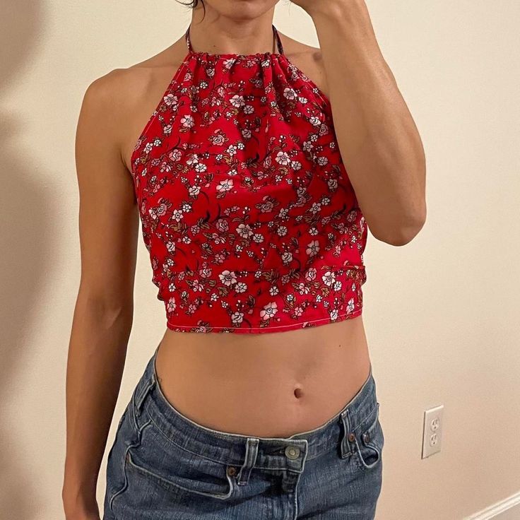 Very Adjustable Top And Can Fit Up To A Large I Think! I�’m A Medium For Reference. Never Worn, Excellent Condition. Got It At My Local Farmers Market Red Halter Neck Top For Day Out, Red Spring Halter Neck Top, Casual Red Halter Neck Crop Top, Casual Floral Print Halter Neck Top, Casual Red Halter Neck Top, Red Spring Crop Halter Top, Spring Red Crop Halter Top, Spring Red Halter Crop Top, Red Spring Halter Crop Top