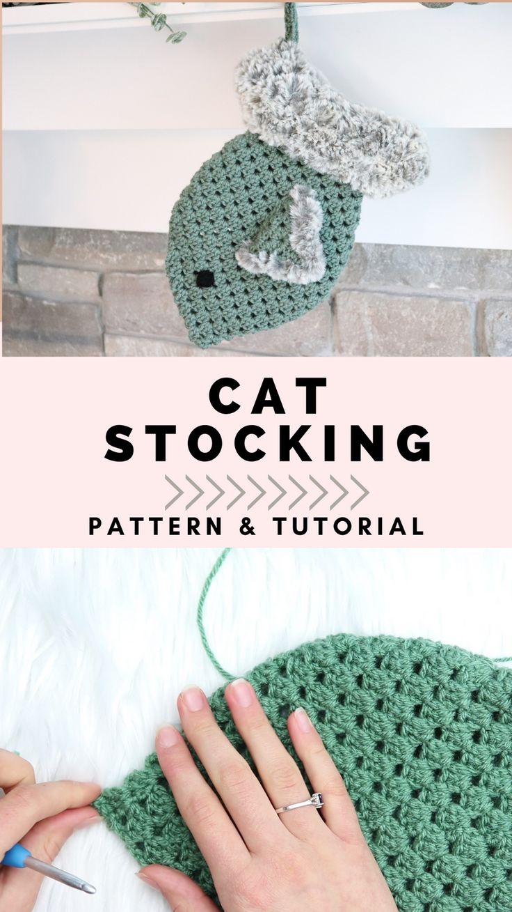 crochet cat stocking pattern and how to make it with this easy step - by - step video