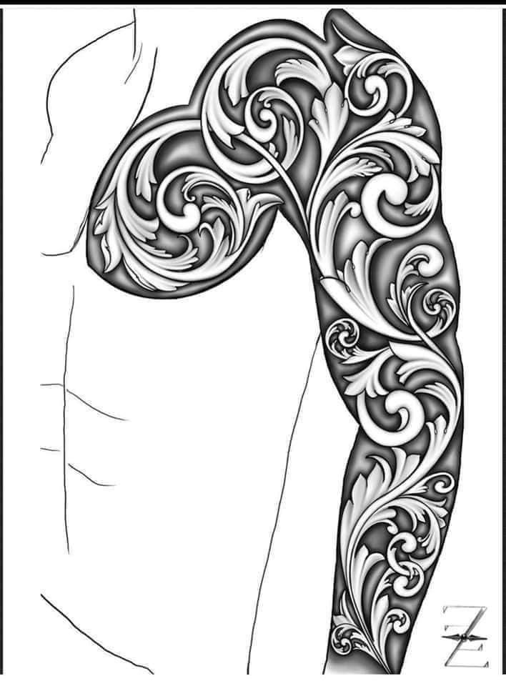 an arm tattoo design with swirls on it