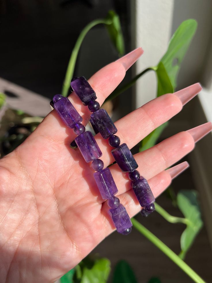 Dream/Chevron Amethyst Chakra: Third Eye Chakra, Crown Chakra Dream amethyst inspires you to achieve your highest potential by aiding in emotional, mental and spiritual pain relief. The stone is beneficial in detoxing. It specifically brings good energy to the eyes, intestines, liver, lungs and immune system. for reference: my wrist is 6.5 inches You will receive an item similar to the one(s) in the representative photo, but it may not be exactly the same. Due to the nature of natural crystals a Amethyst Gemstone Bracelet For Meditation, Spiritual Amethyst Purple Bracelets, Spiritual Amethyst Bracelets In Purple, Amethyst Beaded Bracelet For Meditation, Amethyst Gemstone Beads Bracelet For Healing, Healing Amethyst Crystal Bracelet With Gemstone Beads, Spiritual Purple Crystal Bracelet With Natural Stones, Spiritual Purple Crystal Bracelet For Meditation, Spiritual Purple Crystal Bracelet