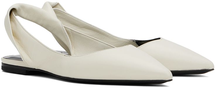 Polished lambskin loafers in white. · Subtle wrinkling throughout · Pointed toe · Twisted detailing at slingback strap · Logo embossed at padded footbed · Rubber block heel · Polished leather sole Supplier color: Limewash Classic White Calf Leather Slingback Pumps, White Calf Leather Slingback Pumps For Evening, Elegant White Calf Leather Slingback Pumps, White Slingback Pumps With Padded Heel For Office, White Leather Almond Toe Slingback Pumps, White Almond Toe Slingback Pumps, Classic White Slingback Pumps With Padded Heel, White Slingback Pumps With Leather Sole And Low Heel, White Leather Slingback Pumps With Removable Insole