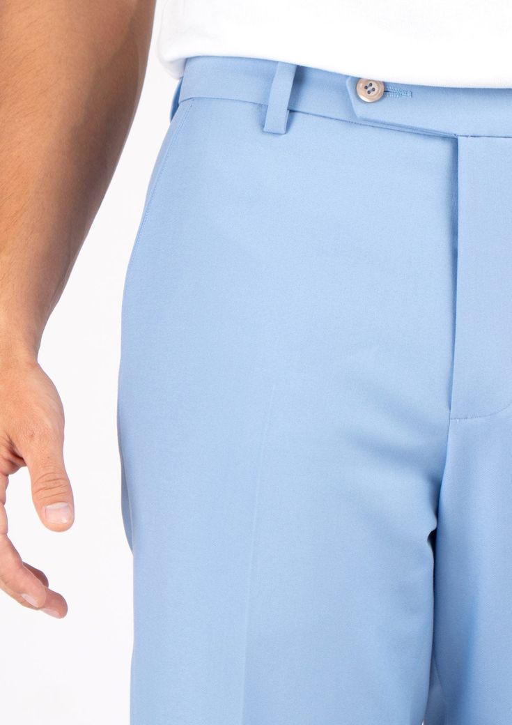 The Icy Blue Stretch pants are a fashionable and welcoming piece crafted from a soft powdery blue stretch fabric. These stylish custom made pants provides a bright and clean look, sure to make a statement. Blue Elastane Tapered Leg Bottoms, Blue Tapered Leg Elastane Bottoms, Fitted Blue Straight Pants, Blue Stretch Dress Pants With Tapered Leg, Fitted Blue Straight Bottoms, Blue Straight Dress Pants For Summer, Fitted Blue Dress Pants For Summer, Blue Stretch Tapered Leg Dress Pants, Blue Elastane Summer Pants