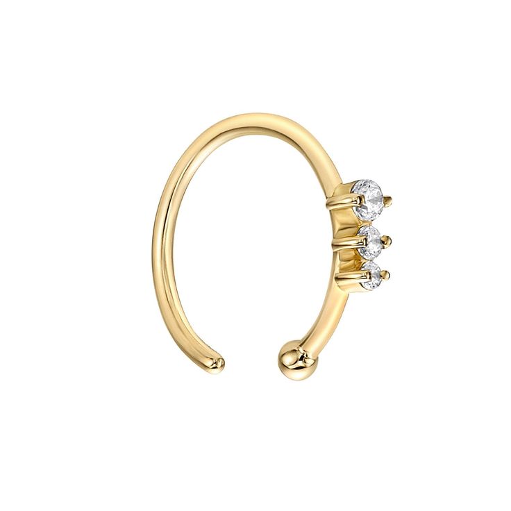 Finish off your look with a touch of sparkle in this 14k gold Lila Moon cubic zirconia-studded nose ring. Finish off your look with a touch of sparkle in this 14k gold Lila Moon cubic zirconia-studded nose ring.  Length: 8 mm Nickel free Metal: 14k gold Finish: polished Packaging: pouchSTONE DETAILS Stone type: cubic zirconia Total weight: 1 ct. Shape: round Setting: bezel Gemstones may have been treated to enhance their appearance. Special care may be required. Please visit our  Gemstone Treatm Elegant Cubic Zirconia Nose Rings For Wedding, Yellow Gold Diamond Nose Rings As Gift, Yellow Gold Diamond Nose Rings For Gift, Elegant Diamond Nose Ring Perfect For Gift, Elegant 14k Gold Nose Ring As Gift, Elegant 14k Gold Nose Ring, Elegant Round Cubic Zirconia Nose Ring, Elegant Gold Round Nose Rings, Elegant Yellow Gold Nose Rings For Anniversary