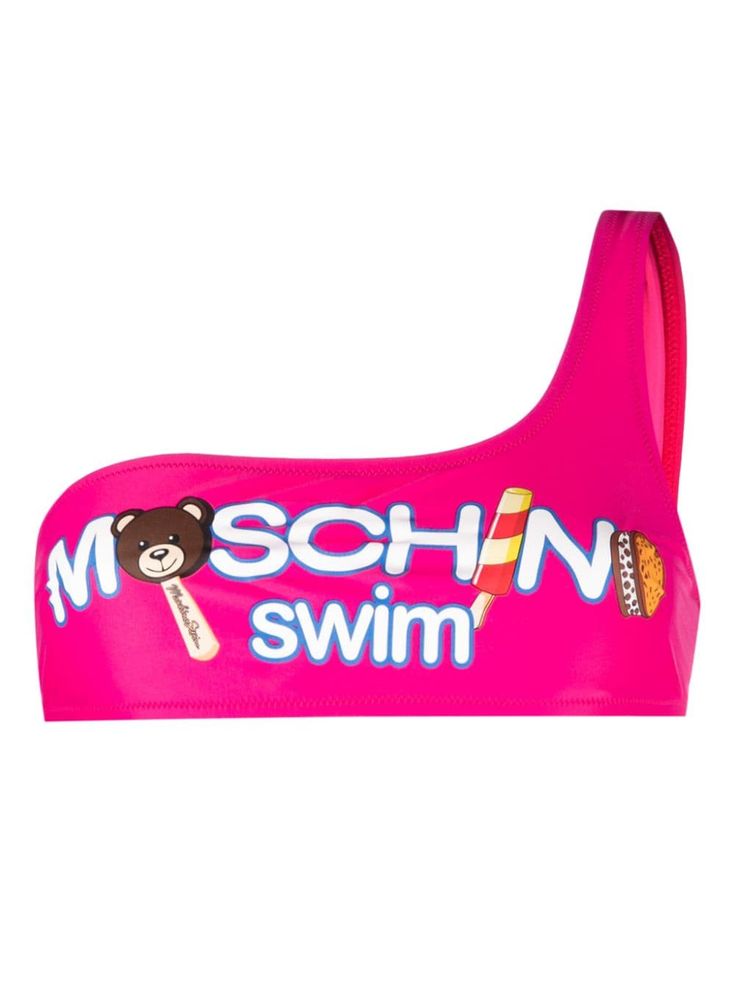 pink/multicolour stretch-design logo print at the chest signature Teddy Bear motif one-shoulder asymmetric neck Be mindful to try on swimwear over your own garments. Moschino Swimwear, Moschino Logo, Be Mindful, Print Swimsuit, Swimsuit Tops, Design Logo, Try On, Logo Print, Fashion Ideas