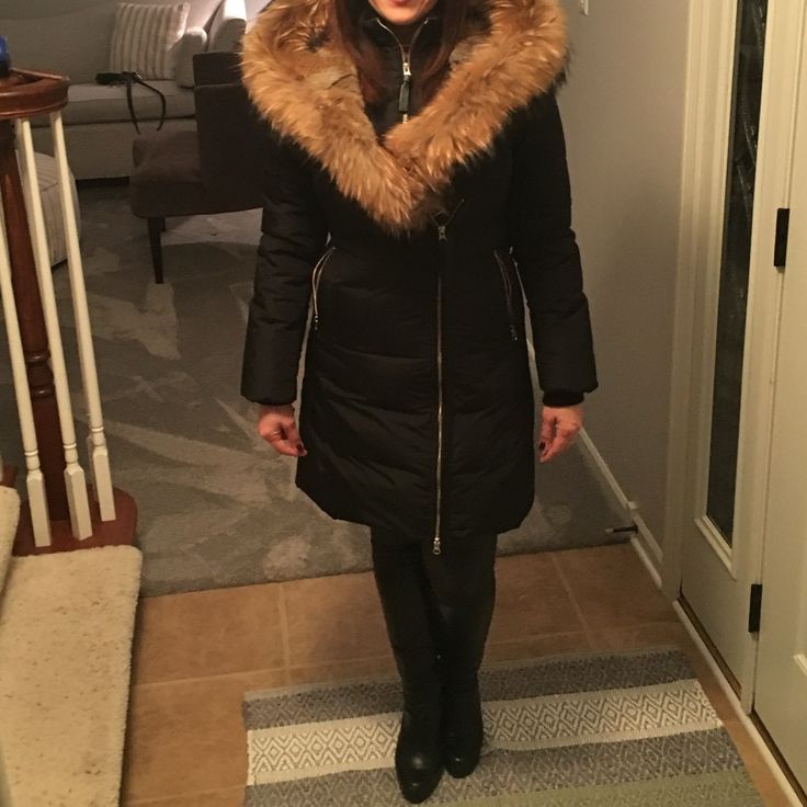 No Tags But Brand New! Size Xs. Perfect Condition. Designer Fitted Outerwear With Faux Fur Trim, Elegant Fitted Outerwear For Cold Weather, Designer Black Outerwear With Faux Fur Trim, Fitted Black Outerwear With Faux Fur Trim, Mackage Coat Outfit, Mackage Coat, Mackage Jacket, Coat Outfit, Coat Outfits