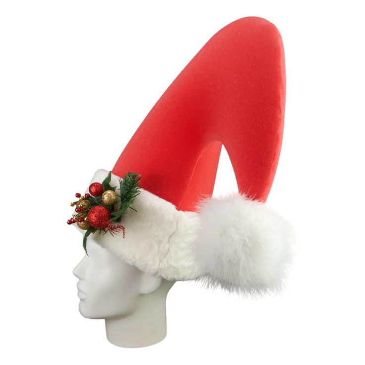 This Giant Santa Hat will definitely make you stand out at your next Party, Hora Loca, Wedding, Corporate Event, Birthday, Quinceanera, or Halloween Party! It can be used as a wedding hats, top hats, photo booth props, or a party favor. Fun Party Costume Cap, Novelty High Crown Costume Hats For Parties, Novelty Party Cap Costume Accessory, Whimsical Party Costume Cap, Whimsical Party Costume Hats And Headpieces, Halloween Party Felt Hat, Fun Mini Cap Hats For Party, Fun Costume Hats With Curved Brim For Parties, Fun Party Mini Hat With Curved Brim