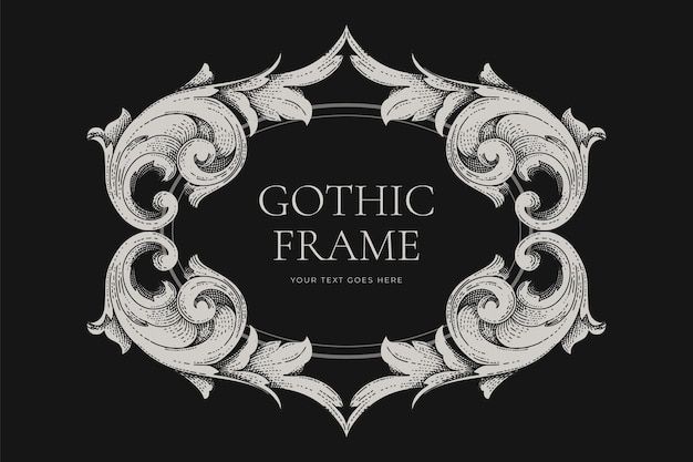 an ornate frame on a black background with the words gothic frame written in white lettering