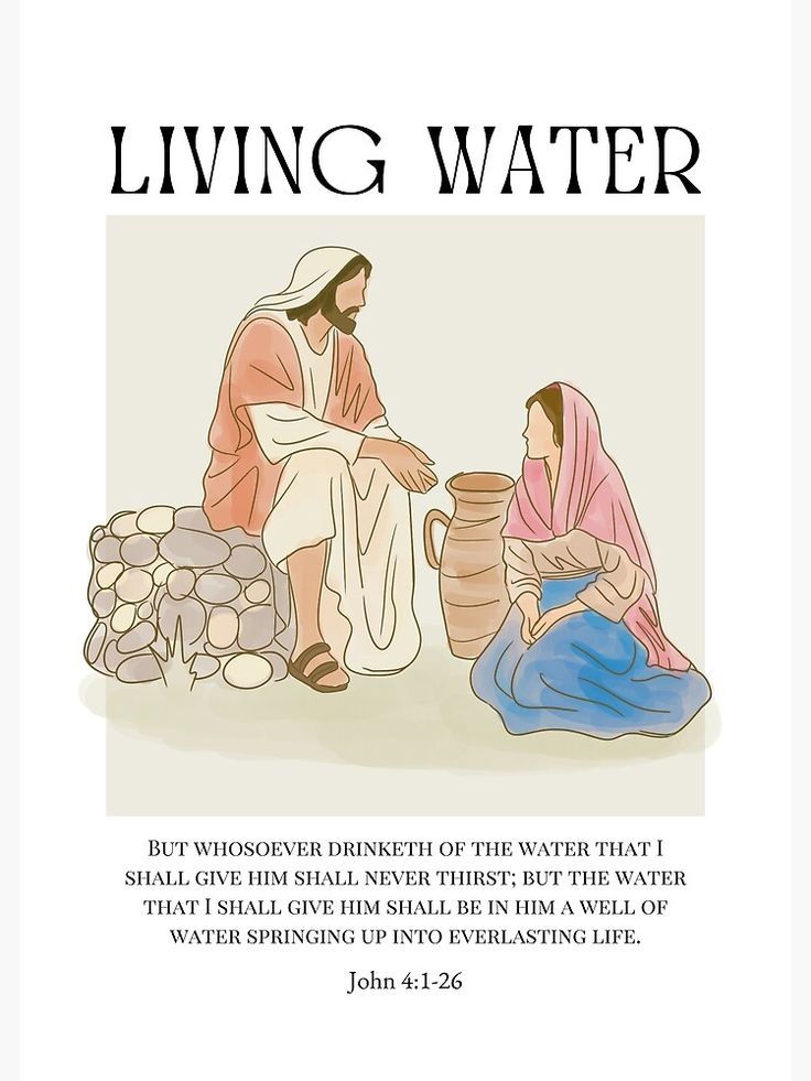 a poster with the words, living water and two women sitting down next to each other