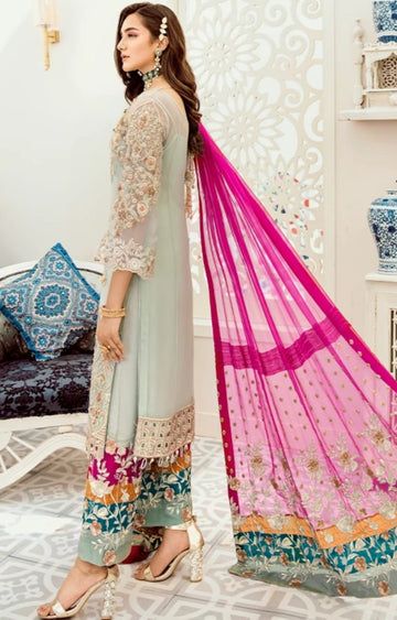 Latest Chiffon Party Dress with Embroidery in classy design embellished with elegant design embroidery. Buy Latest Party wear online in USA. Blue Embroidered Party Dress, Organza Embroidered Dress With Dabka Work For Reception, Party Embroidered Dress With Resham Embroidery, Elegant Light Blue Semi-stitched Salwar Kameez, Light Blue Designer Dresses For Festive Occasions, Elegant Light Blue Salwar Kameez For Wedding, Light Blue Semi-stitched Dress For Reception, Traditional Light Blue Dresses, Semi-stitched Light Blue Dress For Reception