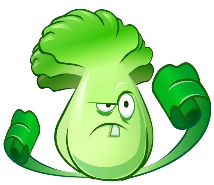 a cartoon broccoli character with two fists