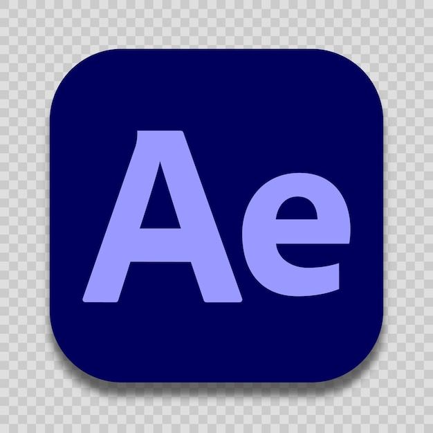 an app icon with the word ae on it's side and purple letters below