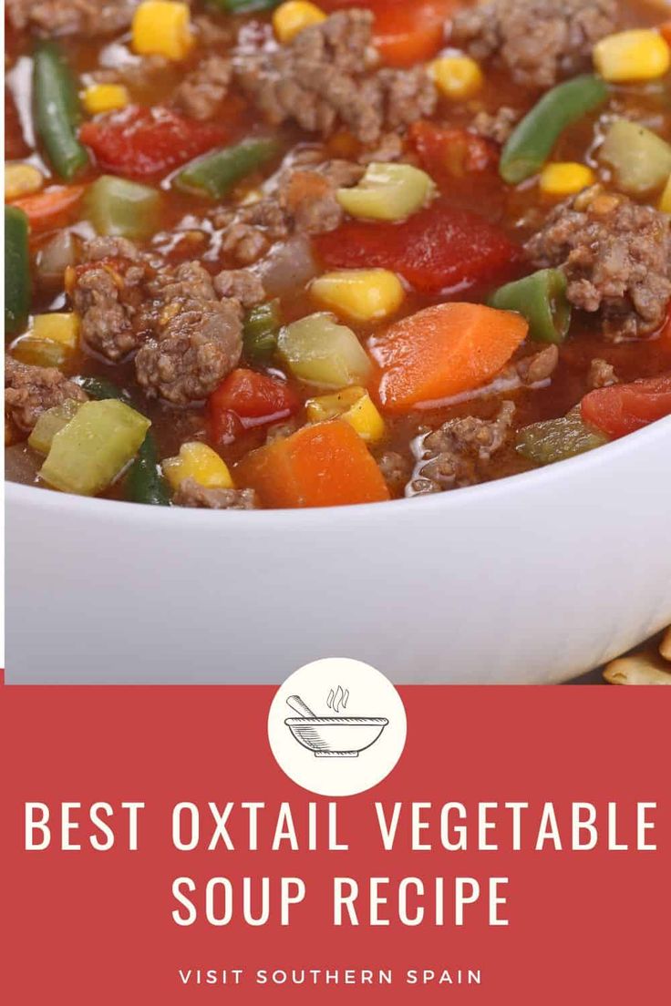 the best oxtail vegetable soup recipe in a white bowl