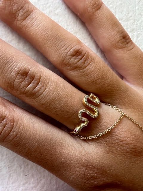 Sophia Ring 14k Yellow Gold Diamond Snake Ring With Ruby Eyes gw: 1.7 Diamond-0.24, Ruby-0.01 14k Gold Rings With Diamond Cut Open Band, Fine Jewelry 14k Gold Stackable Open Band Rings, 14k Gold Stackable Open Band Rings, 14k Gold Open Band Ring With Diamond Cut, 14k Gold Open Band Stackable Rings, 14k Gold Fine Jewelry Midi Rings, 14k Gold Rings With Vvs Clarity And Open Band, 14k Gold Midi Rings Fine Jewelry, Dainty 14k Gold Open Ring