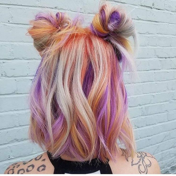 NOT MY PHOTO Hair Colors Ideas, Underlights Hair, Hair Color Orange, Peekaboo Hair, Hair Color Unique, Multicolored Hair, Bright Hair, Pastel Hair, Halloween Hair