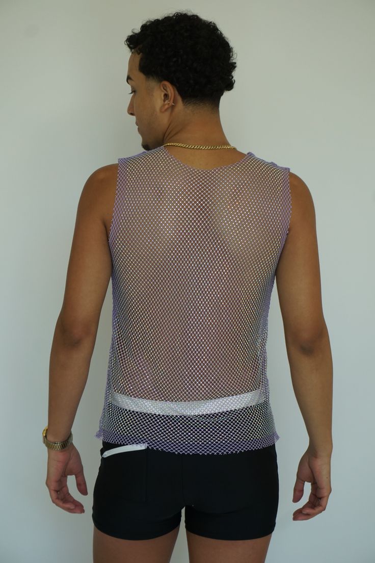 Introducing our Rainbow Fishnet Long Tank Top Sleeveless Crystal See Through Mesh Camisole Cover Up Tops for Women. This stylish and versatile top features a white fishnet design that adds a playful touch to any outfit. The see-through mesh material is perfect for showing off your favorite bralette or swimsuit underneath. Stay on trend and make a statement with this must-have addition to your wardrobe. Size: bust 36.2 in / 92 cm, length 22.8 in / 58 cm Mesh Back Tank Top For Summer, Summer Mesh Back Tank Top, Summer Tank Top With Mesh Back, White Mesh Beach Top, Sleeveless Stretch Mesh Top, Spring Sleeveless Top With Mesh Back, Sleeveless Stretch Mesh Top For The Beach, Stretch Sleeveless Mesh Top For Beach, Casual Mesh Vest For Summer