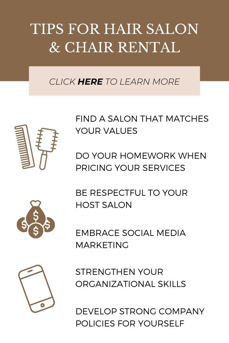 a flyer with the words tips for hair salon and chair rental on it, including an image