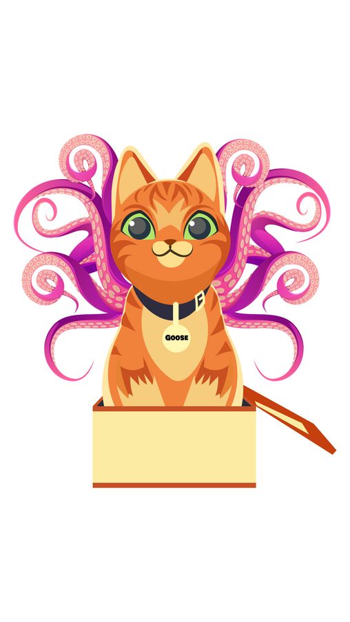 an orange cat sitting on top of a box with purple swirls around it's head