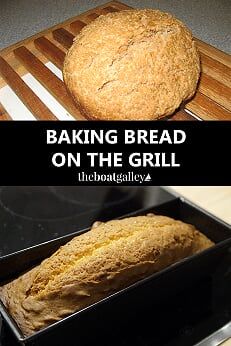 two pictures of bread in pans on the stove with words baking bread on the grill