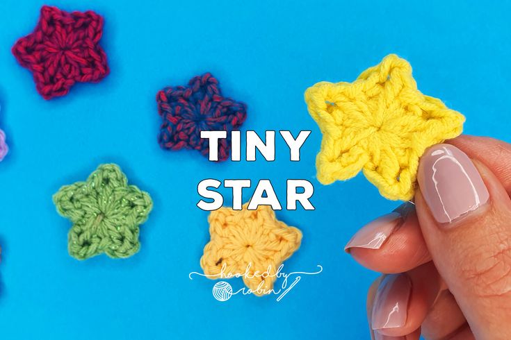 someone is crocheting tiny stars on a blue background with the words tiny star