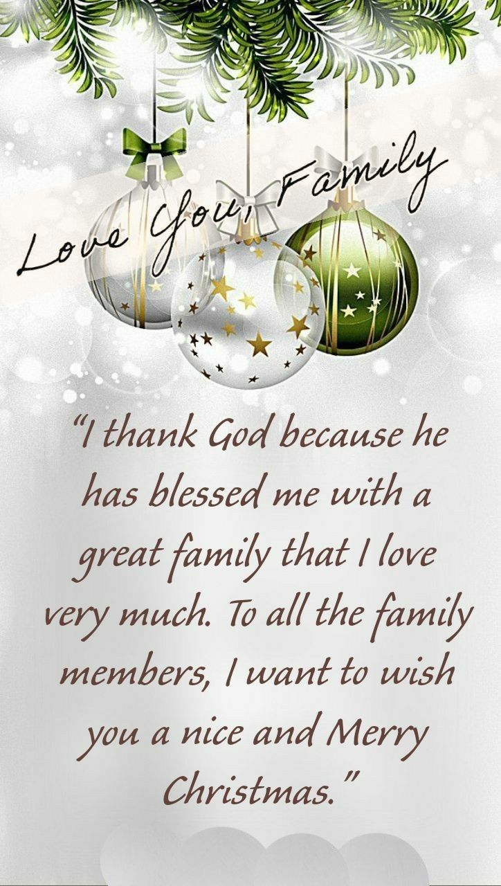 a christmas card with ornaments hanging from a tree branch and the words love your family