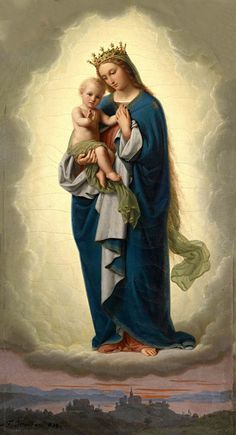 the virgin mary holding a child in her arms