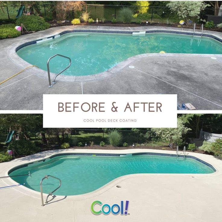 before and after photos of a swimming pool